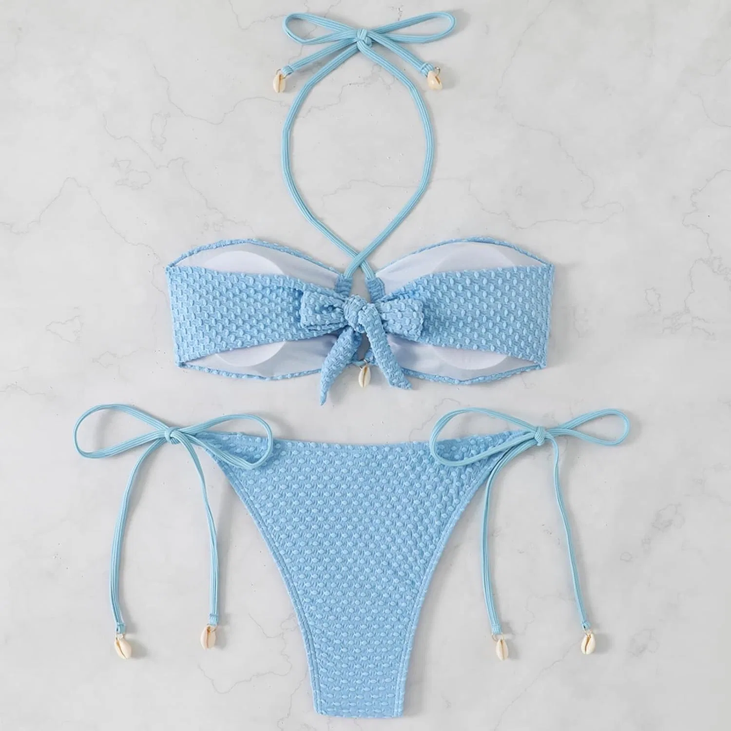 Женский бикини-сет с треугольным топом и стрингами, Light Blue — фото 4