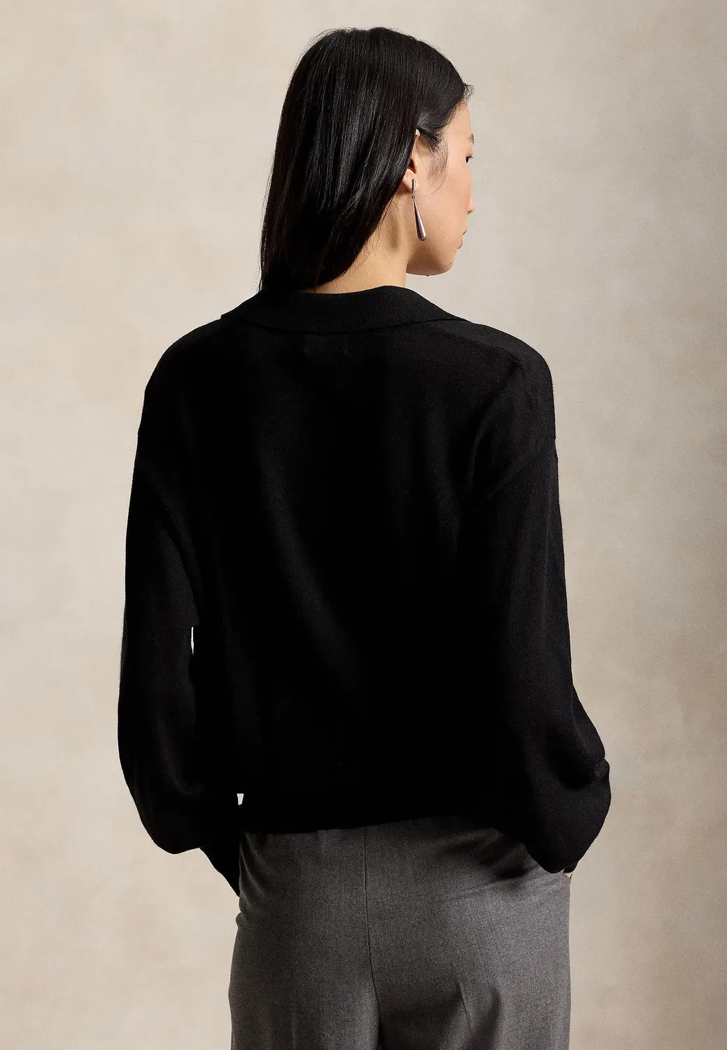 Шерстяной кардиган-блузон с воротником-поло - кардиган Polo Ralph Lauren, Polo Black — фото 3