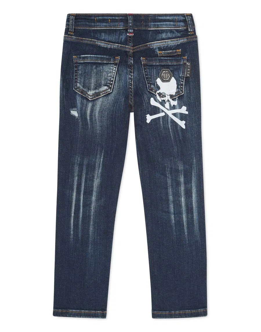 Джинсы Philipp Plein Regular Jeans 'Skull' темно-синего цвета — фото 2