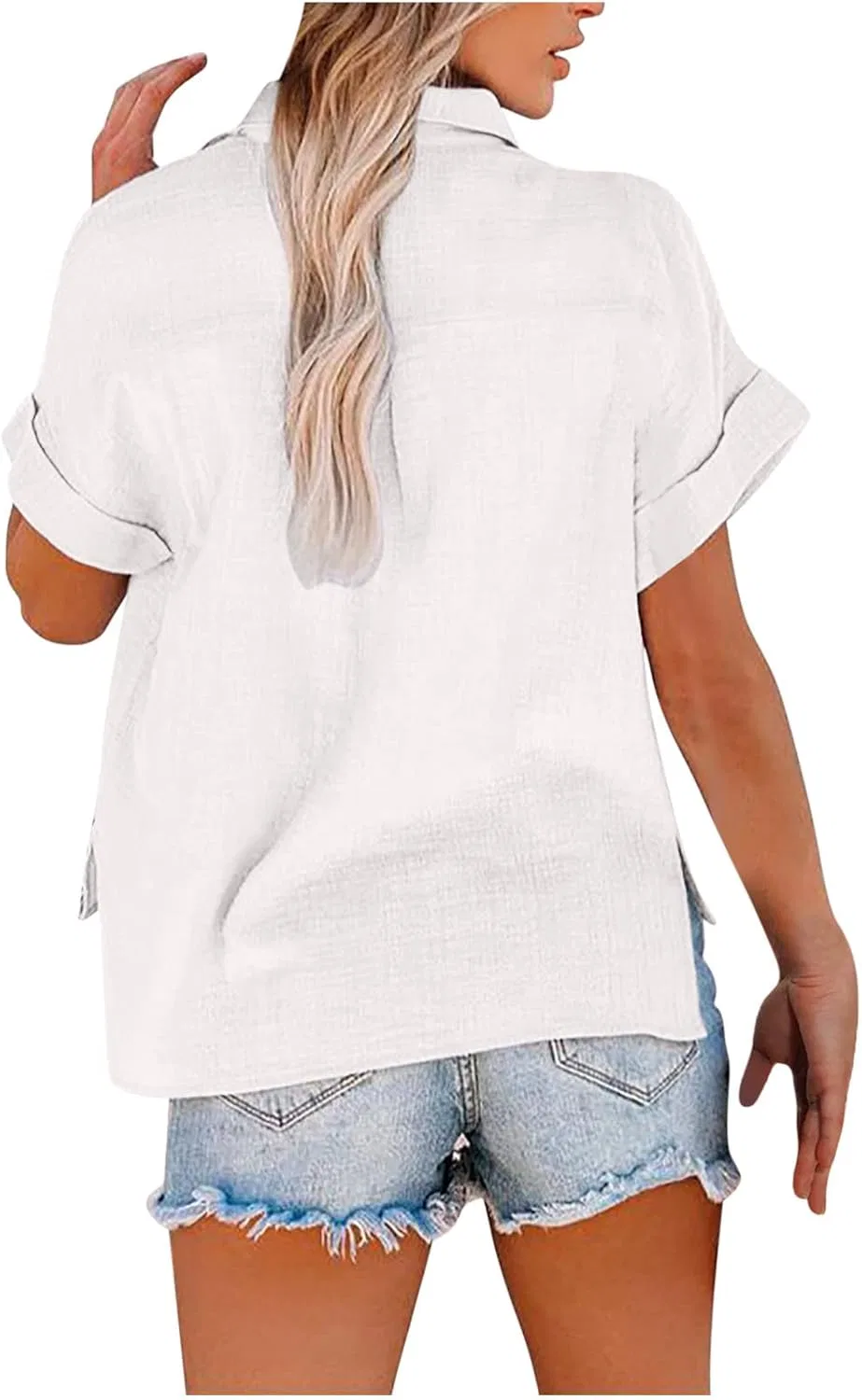 Женская легкая рубашка с коротким рукавом из льна, White — фото 3