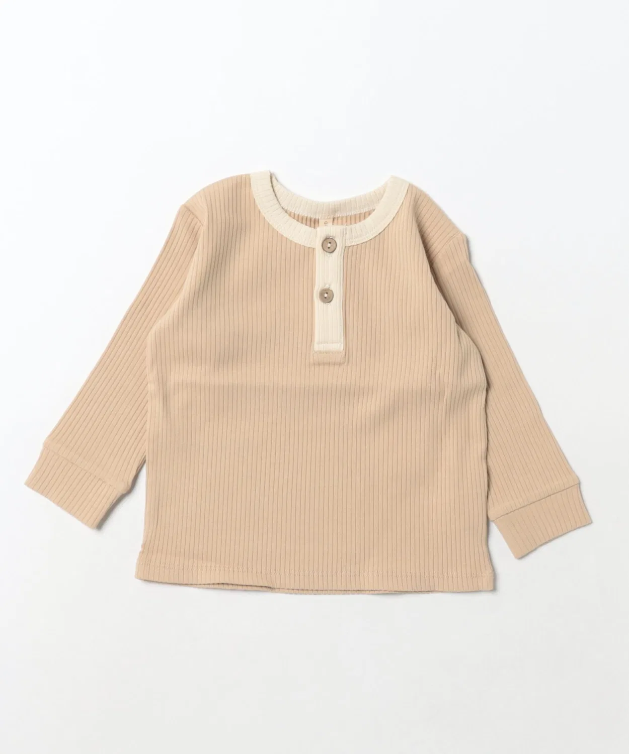 Детский трикотажный боди-комбинезон без рукавов с длинным рукавом модель Ribbed Henley Quincy Mae, Latte