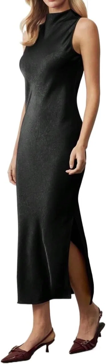 Женское повседневное платье миди из сатина Bodycon, Black