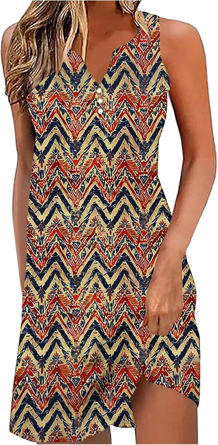 Женское сарафан с тропическим принтом, Vintage, Multicolor