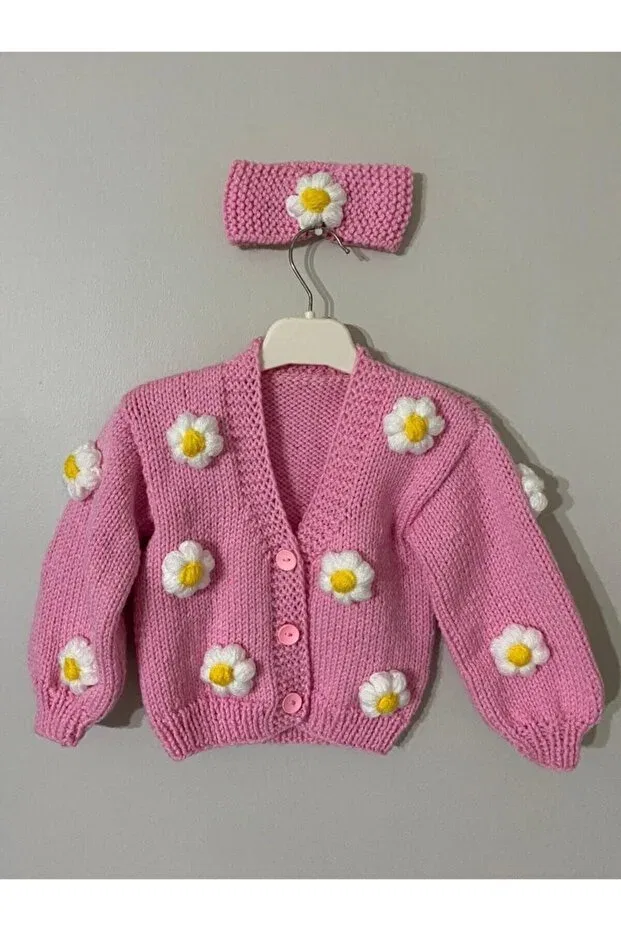 Детский кардиган для девочек хлопковый El Örgüsü Cici Bebe, Pink — фото 2