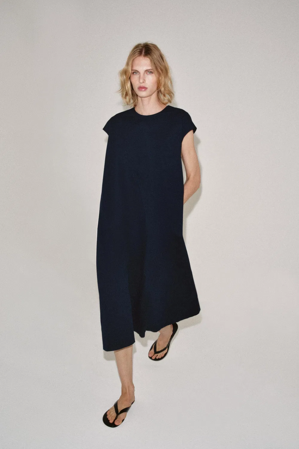 Платье-миди из поплина от ZW Collection ZARA, Navy blue