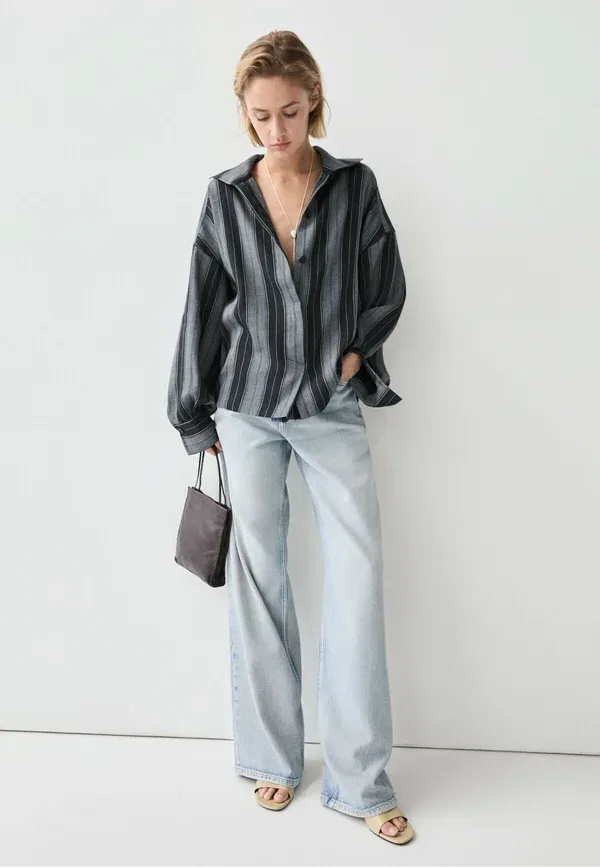 Блуза свободного кроя Button-down blouse Massimo Dutti, темно-синий — фото 2