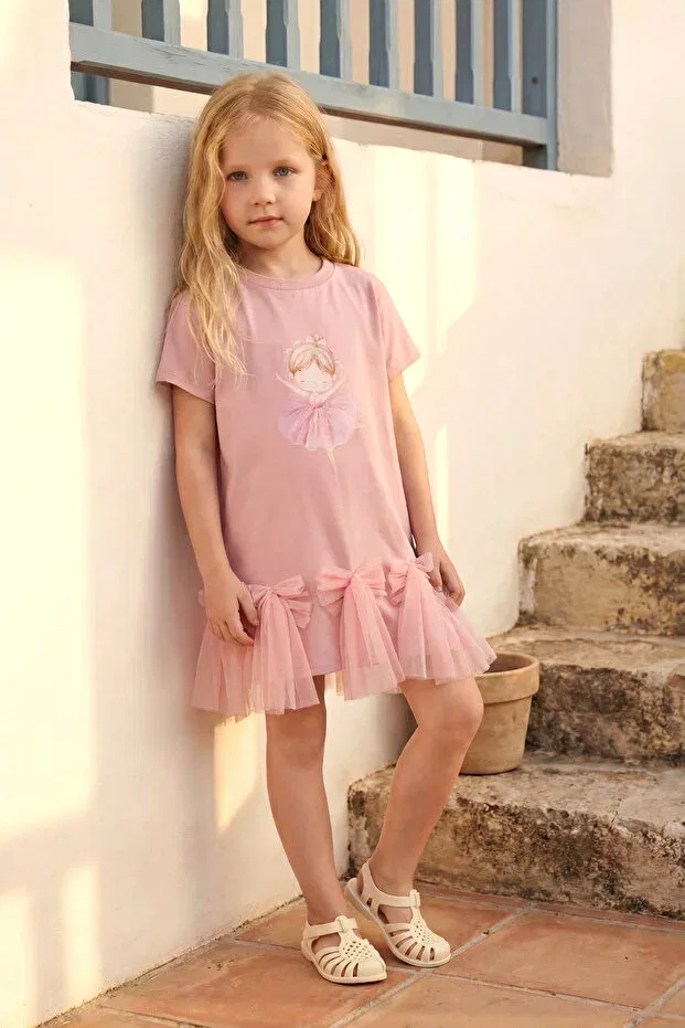 Детское платье для девочек с принтом Summer Dress Minipodyum, Comfy Pink