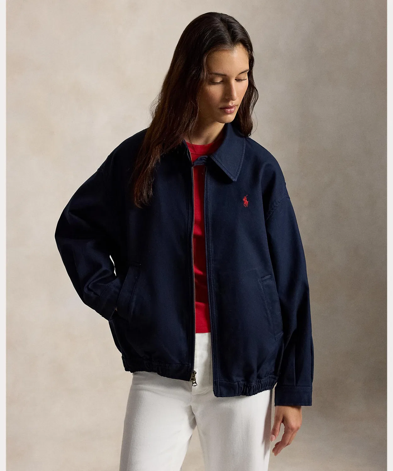 Женская куртка-бомбер из двустороннего хлопка с вышивкой POLO RALPH LAUREN, Navy