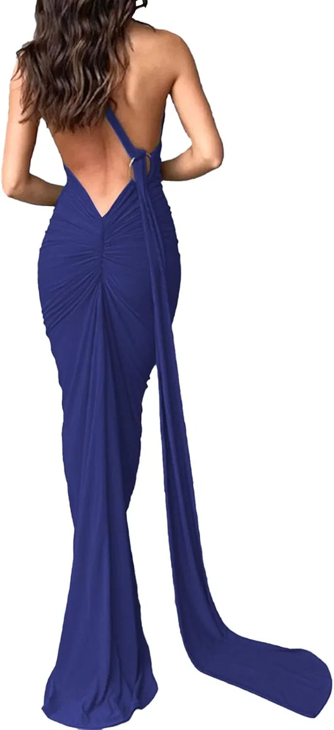 Женское облегающее платье с открытой спиной Bodycon, Lake Blue