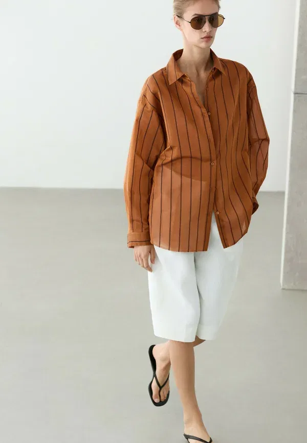 Блуза с принтом Button-down blouse Massimo Dutti, Orange, оранжевый — фото 3