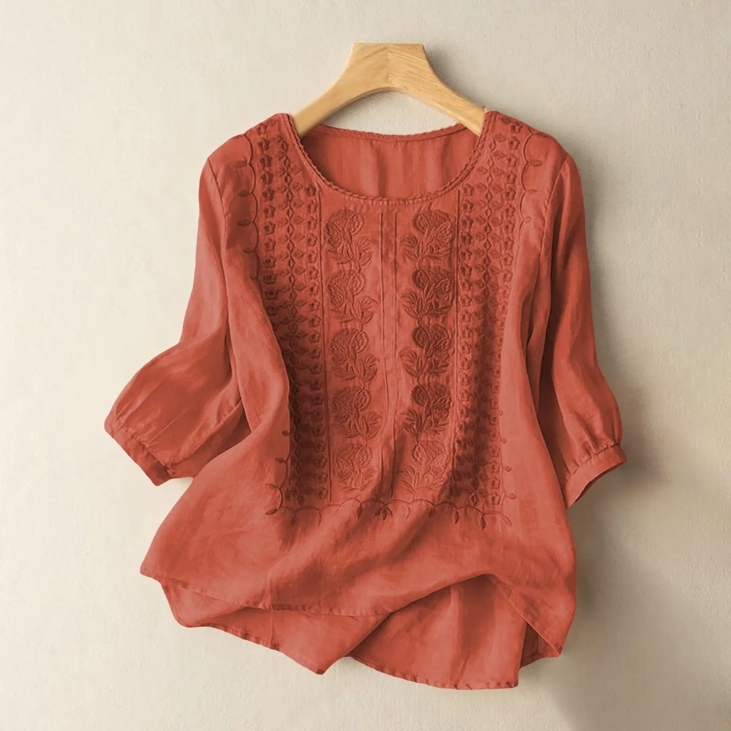 Женская льняная блуза с принтом Chinese Shirts, Z04-orange — фото 3