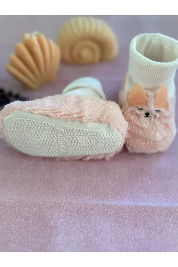 Детские тапочки-носочки без пятки из плюша для девочек Baby, Pink — фото 4