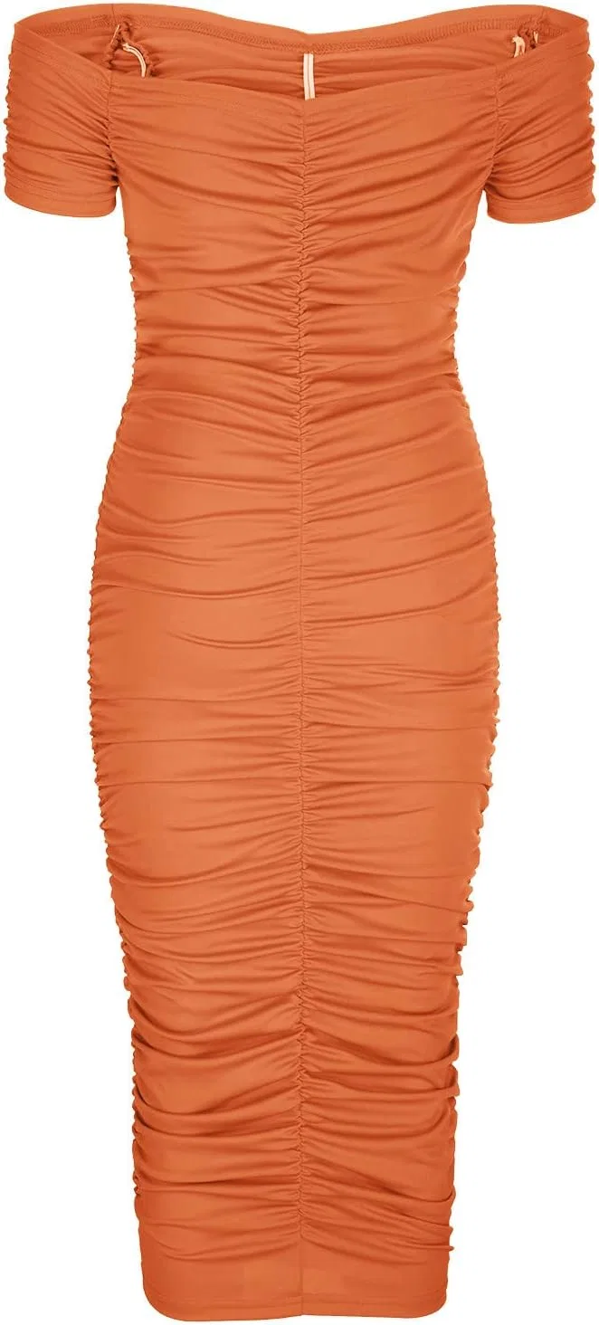Женское элегантное платье с открытыми плечами, Orange — фото 3