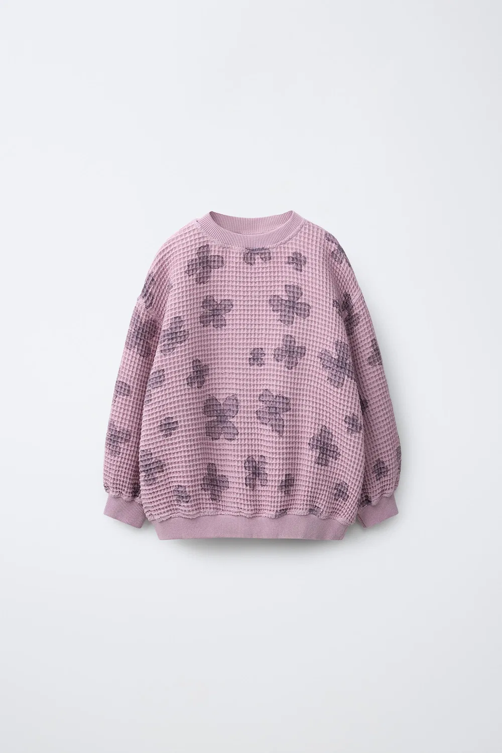 Свитшот с цветочным принтом, вафельной вязки ZARA, Pink