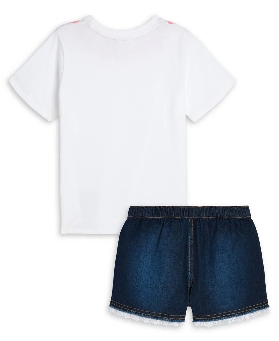 Комплект: топ с вышивкой и джинсовые шорты SCOTCH & SODA, White/Blue — фото 2