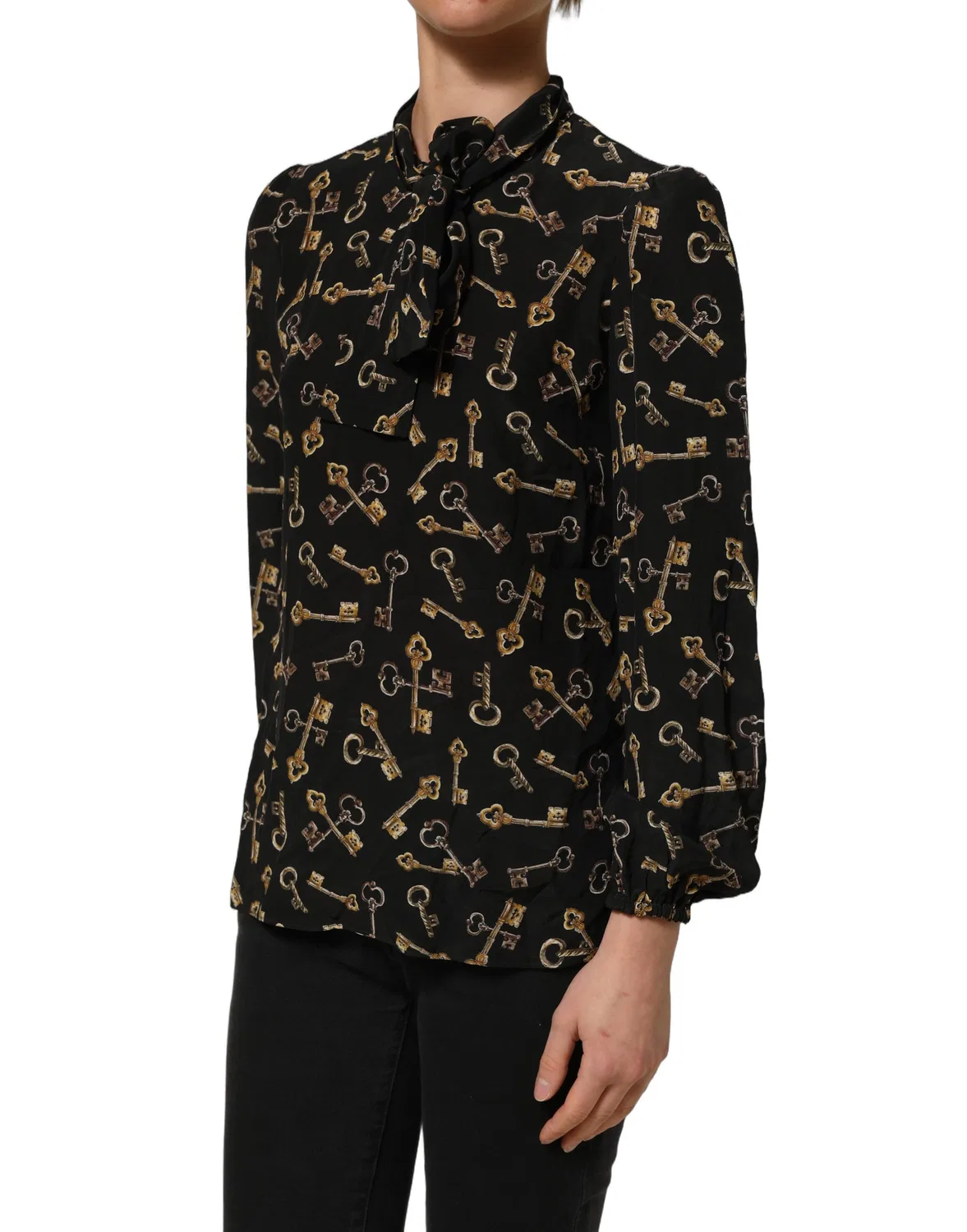 Женская блузка с завязкой на шее Black Keys Print Dolce & Gabbana, Black — фото 4