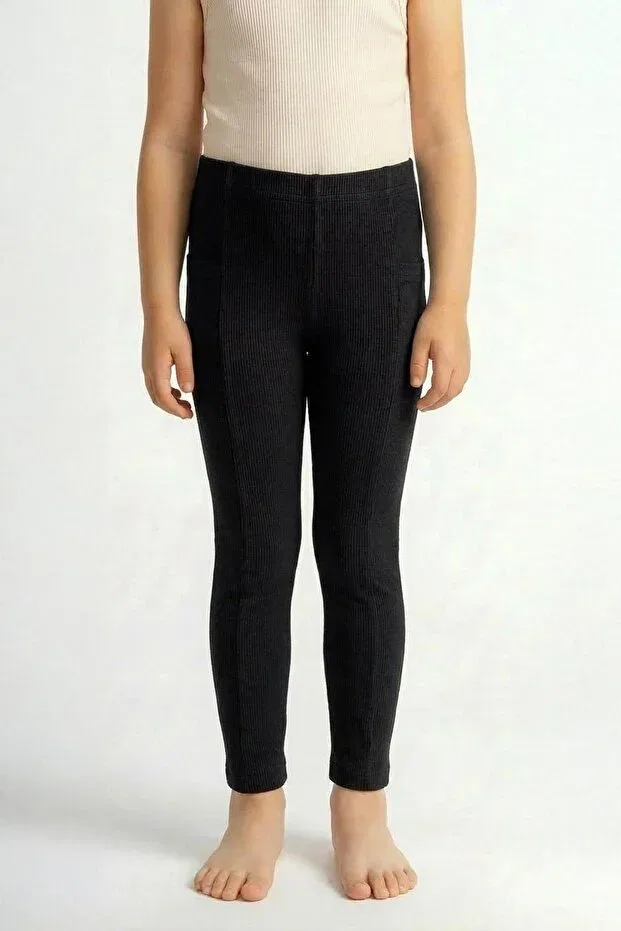 Детские леггинсы для девочек ribbed knit transitional pocket sports Perendi, Black