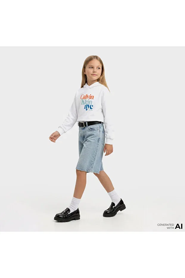 Детское худи для девочек хлопковое Pearl Signature Terry Calvin Klein, White — фото 2
