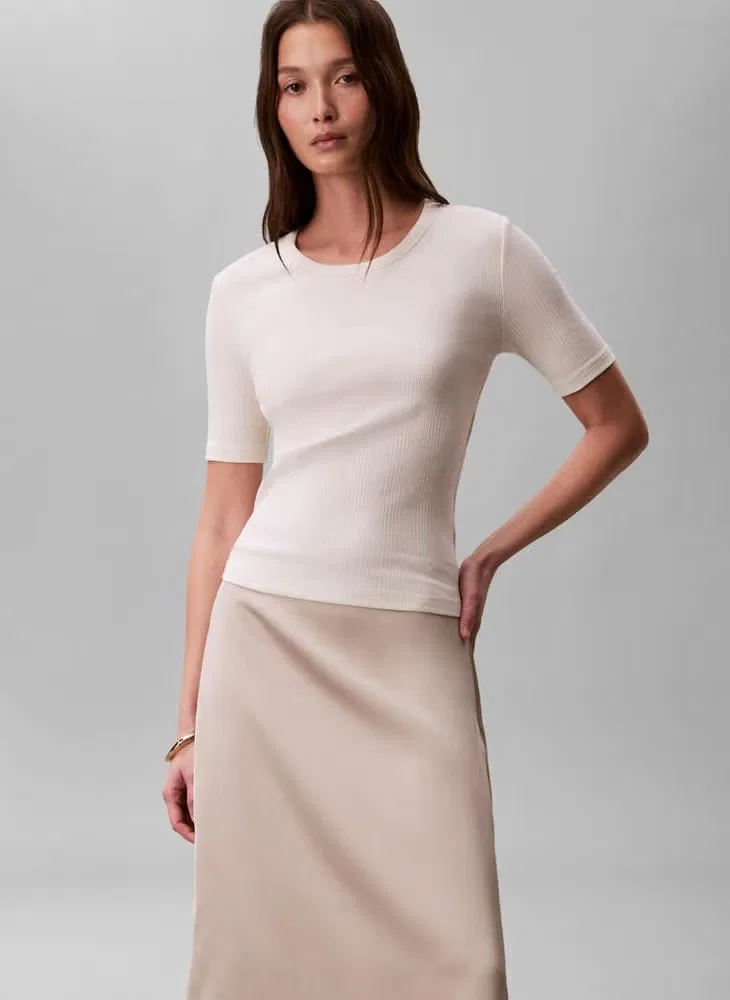 Футболка с коротким рукавом и рубчиком Calvin Klein, тофу — фото 3