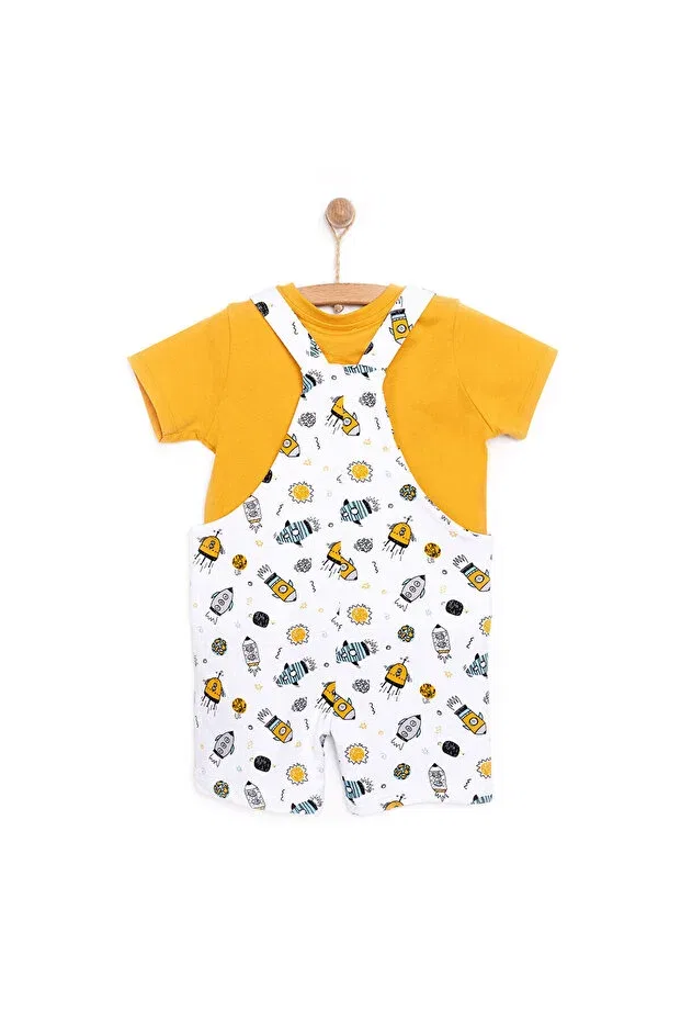 Детский комбинезон с принтом Hellobaby Basic Boys Rocket Pattern Shorts Salopet-Tshirt Baby Boy Ebebek Hello Baby, Hardal — фото 2