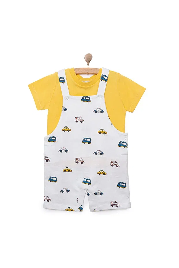 Детский комбинезон для мальчиков с принтом Hellobaby basic male car patterned shorts salopet-tshirt baby boy Ebebek Hello Baby, Yellow