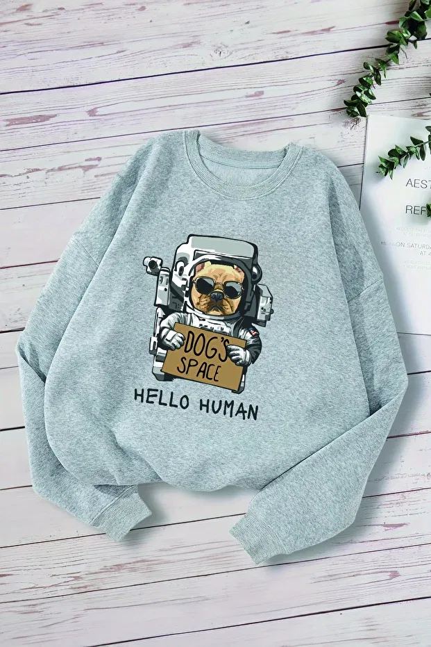 Детские оверсайз-свитшот для девочек с графическим принтом Premium dogs space 12755 Myada, Gray