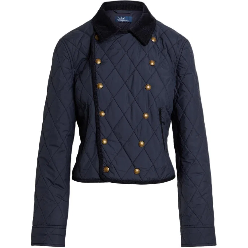 Женский пуховик с лацканами, темно-синий, Polo Ralph Lauren, Dark Blue