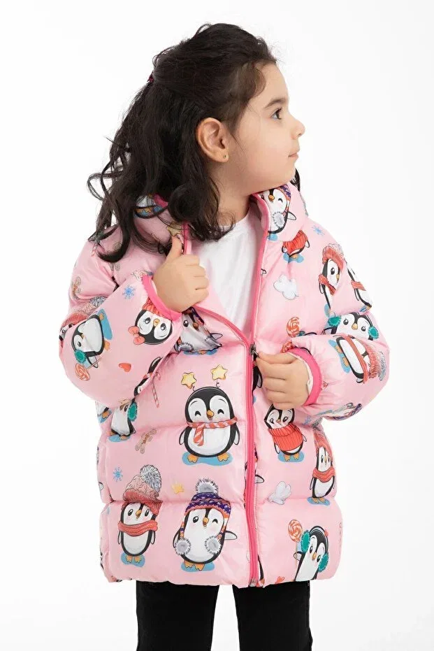 Детское зимнее пальто для девочек пуховое с капюшоном Girl'S fleece hooded penguin candy patterned winter puffer coat & coat & parka Royalside, Pink — фото 2