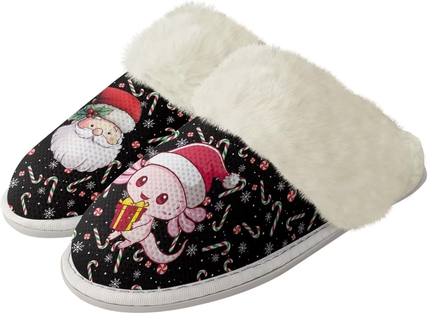 

Тапочки Srengjodk для женщин и мужчин, хлопковые фланелевые тапочки с меховой отделкой, домашние тапочки для него и для нее, размер 36-47, Cute Xmas Style