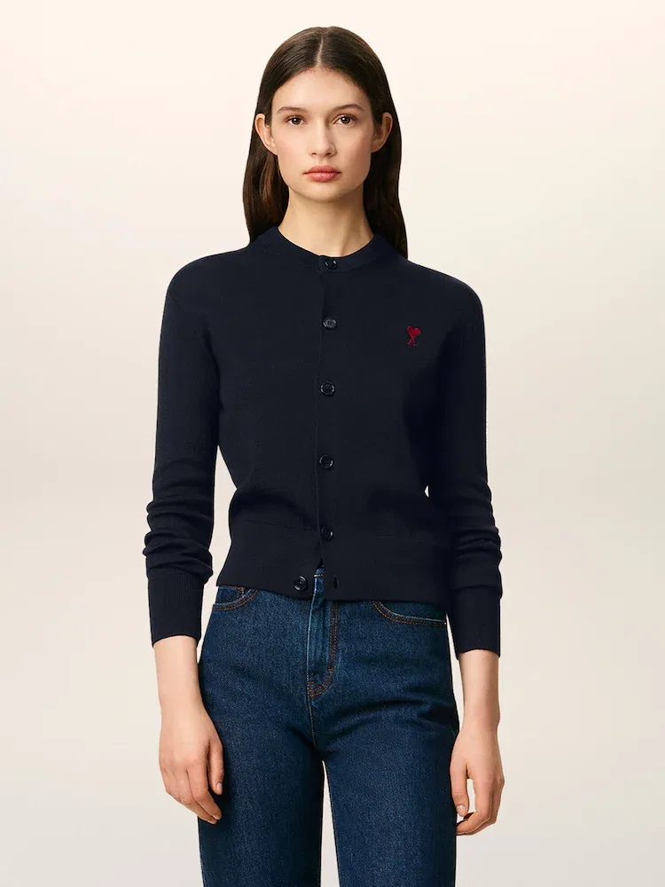Кардиган с круглым вырезом коллекции Crewneck, Navy/Red AMI PARIS