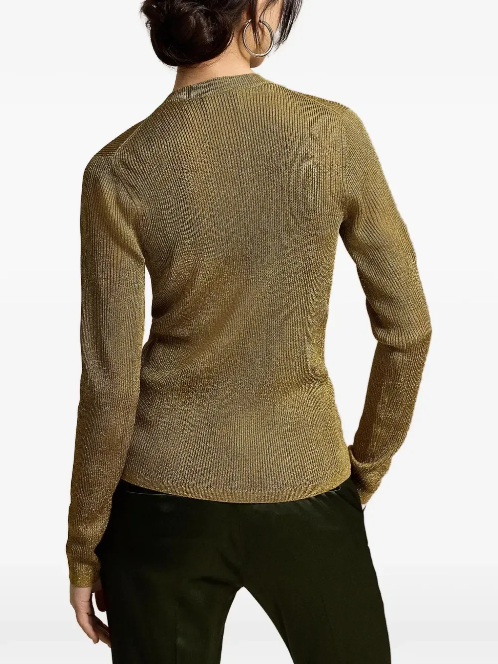 Кардиган в рубчик с эффектом металлик POLO RALPH LAUREN, золотой — фото 3