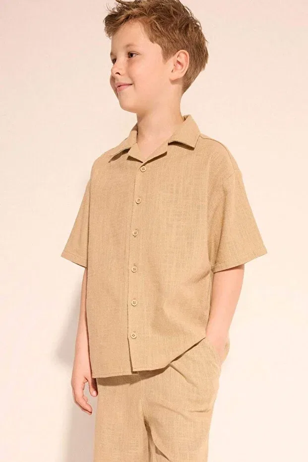 Детская рубашка для мальчиков с коротким рукавом Defacto, Beige-Bg387