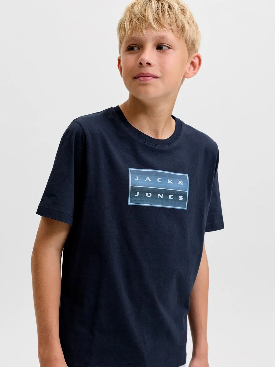 Детская футболка Jack & Jones Junior 'JCOFUSION' темно-синего и светло-голубого цвета — фото 4