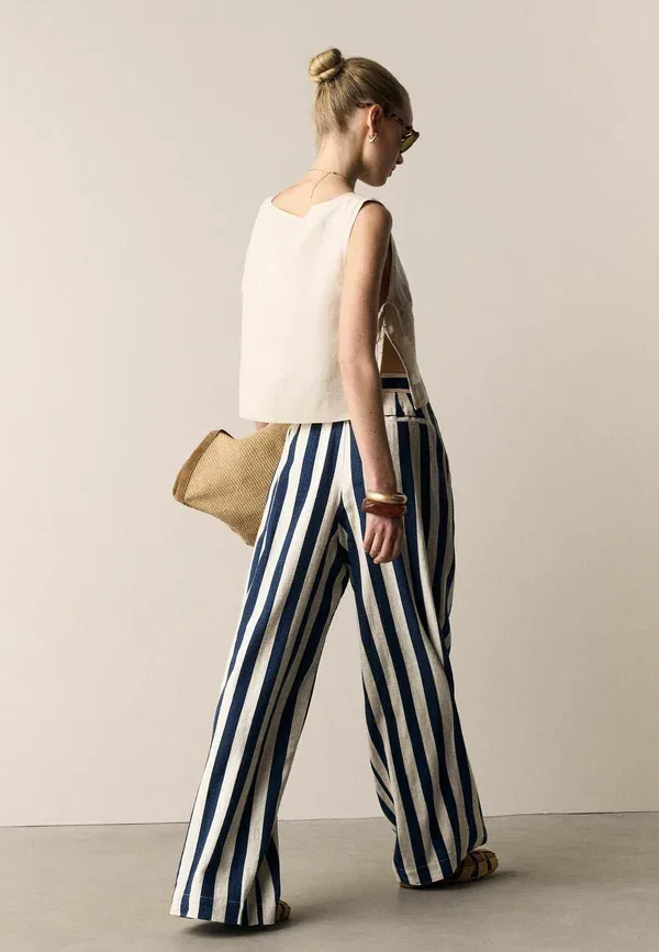 Брюки льняные Trousers Next, Navy blue, Stone stripe, темно-синий — фото 3