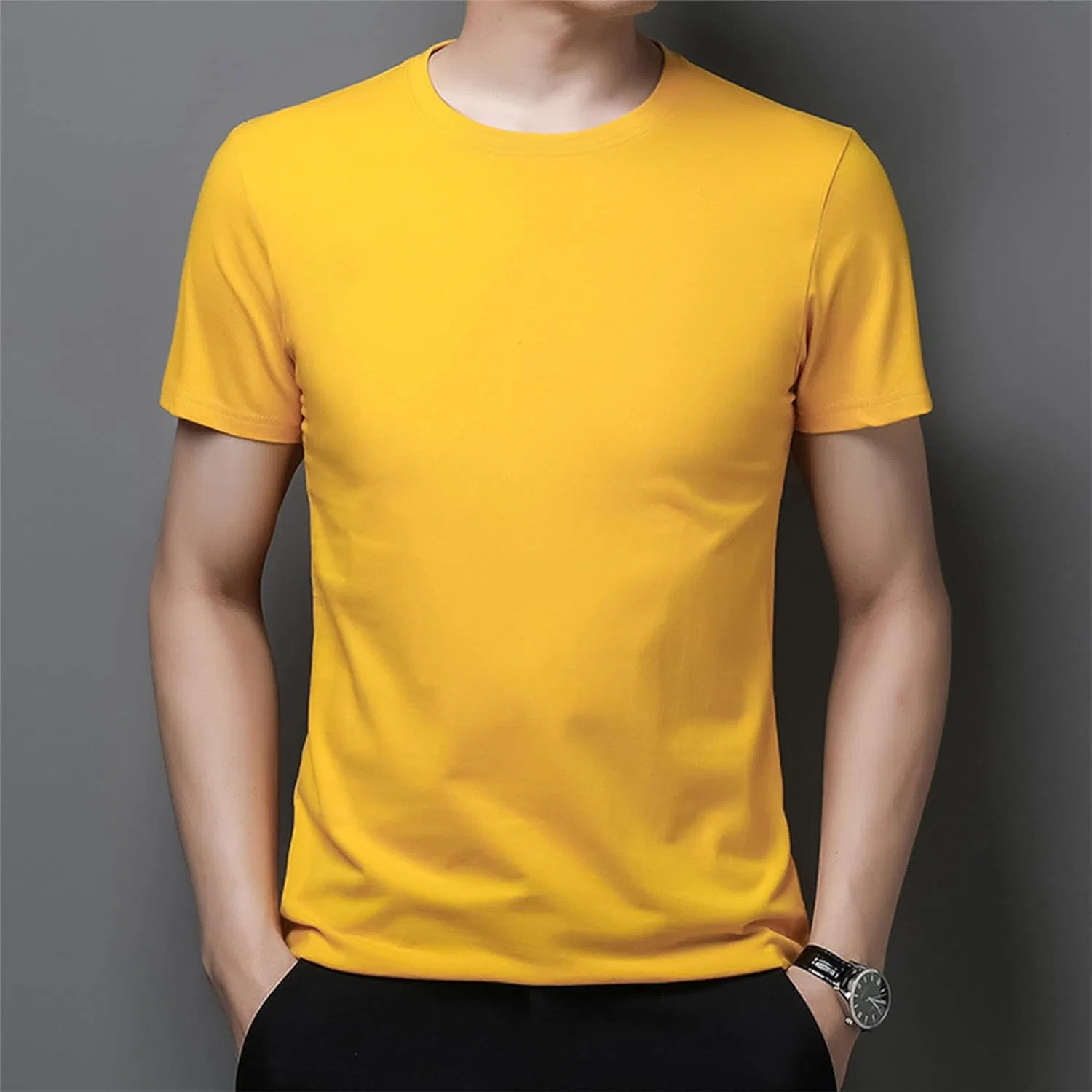 Мужская хенли футболка с коротким рукавом Slim Fit, Yellow — фото 2