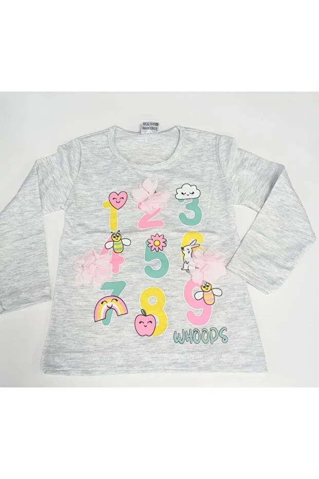 Детская футболка для девочек с принтом Number Printed Laser Floral Lully Kids, Gray Melange — фото 2
