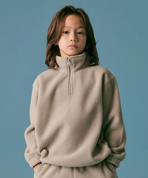 Флисовая кофта оверсайз, полар флис, полузастежка, Musinsa Standard Kids, пыльный бежевый