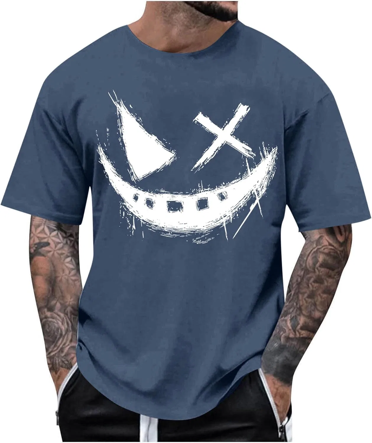 Мужская футболка с улыбающимся лицом Graphic Tees, Navy