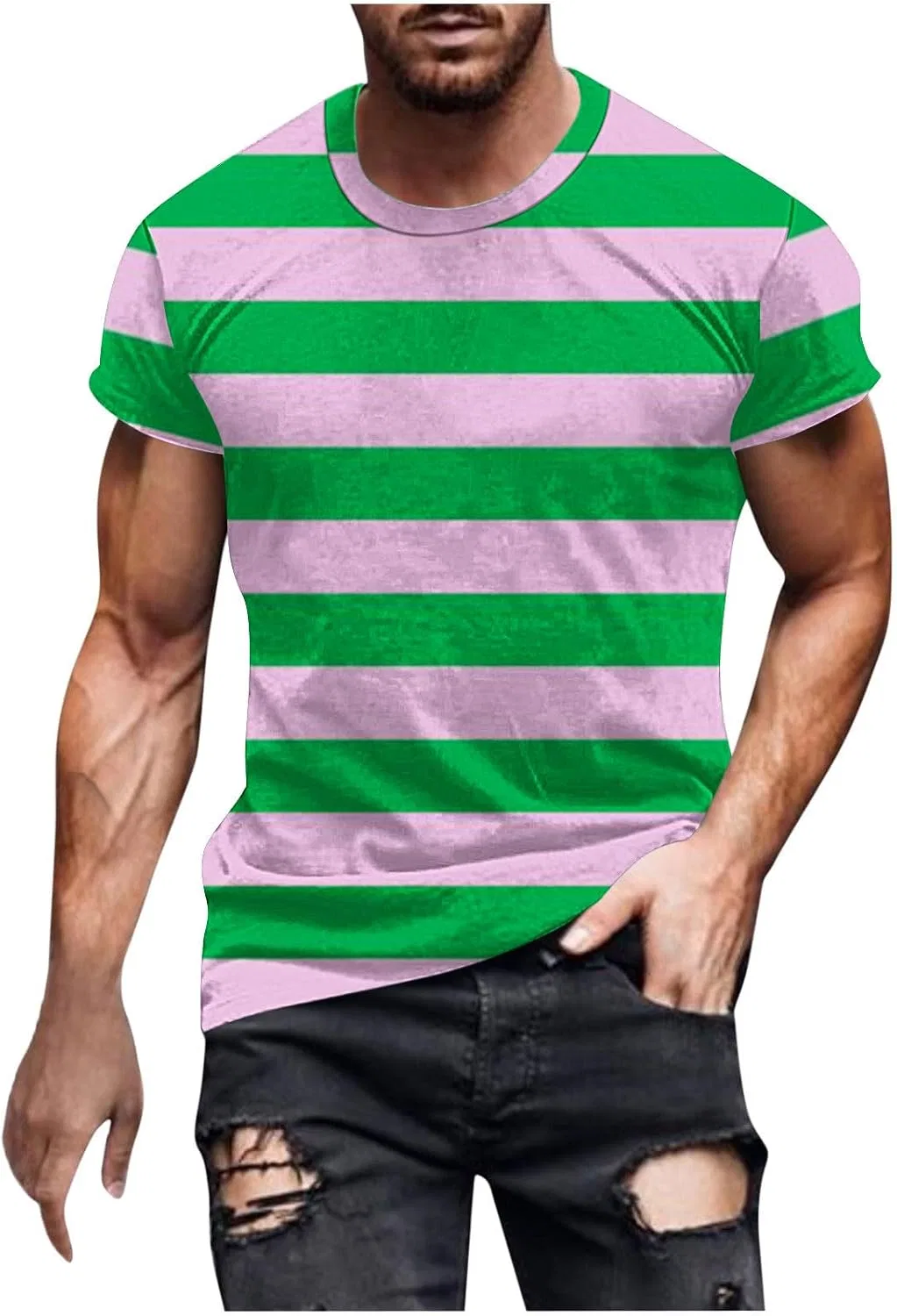 Мужская спортивная футболка с полосками, Army Green