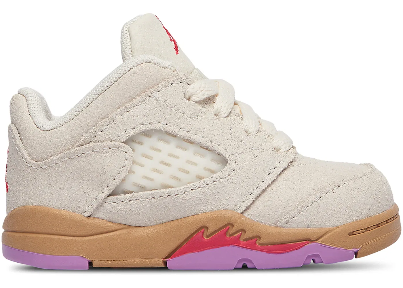 Детские кроссовки с низким верхом Jordan 5 Retro Low Jordan, Pale Ivory/Fusion Red/Desert/Rush Fuchsia