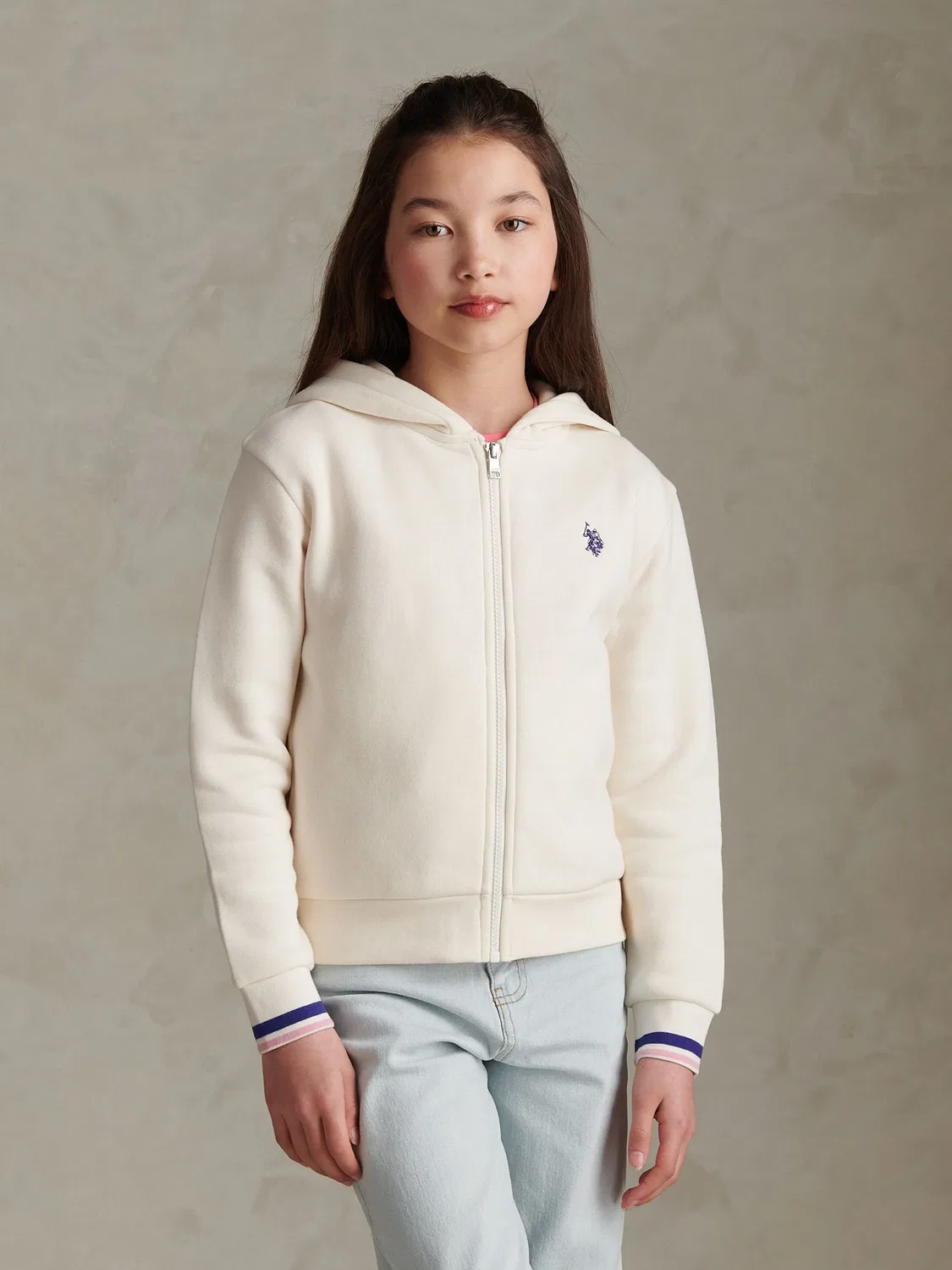 Худи на молнии U.S. Polo Assn DHM Logo, кремовый