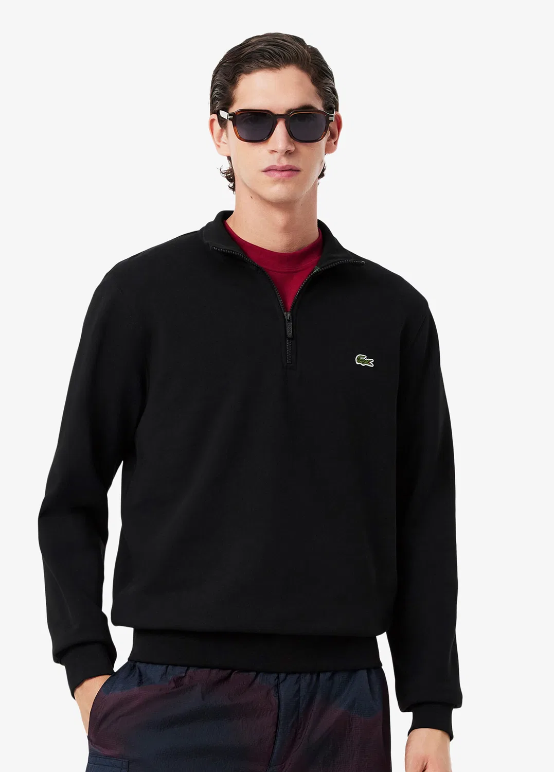 Свитшот полузастежка-молния Lacoste, черный — фото 2