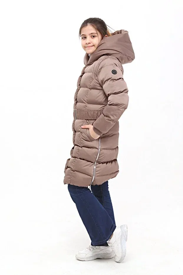 Детское пальто для девочек двубортное Benitto Kids, Brown — фото 3