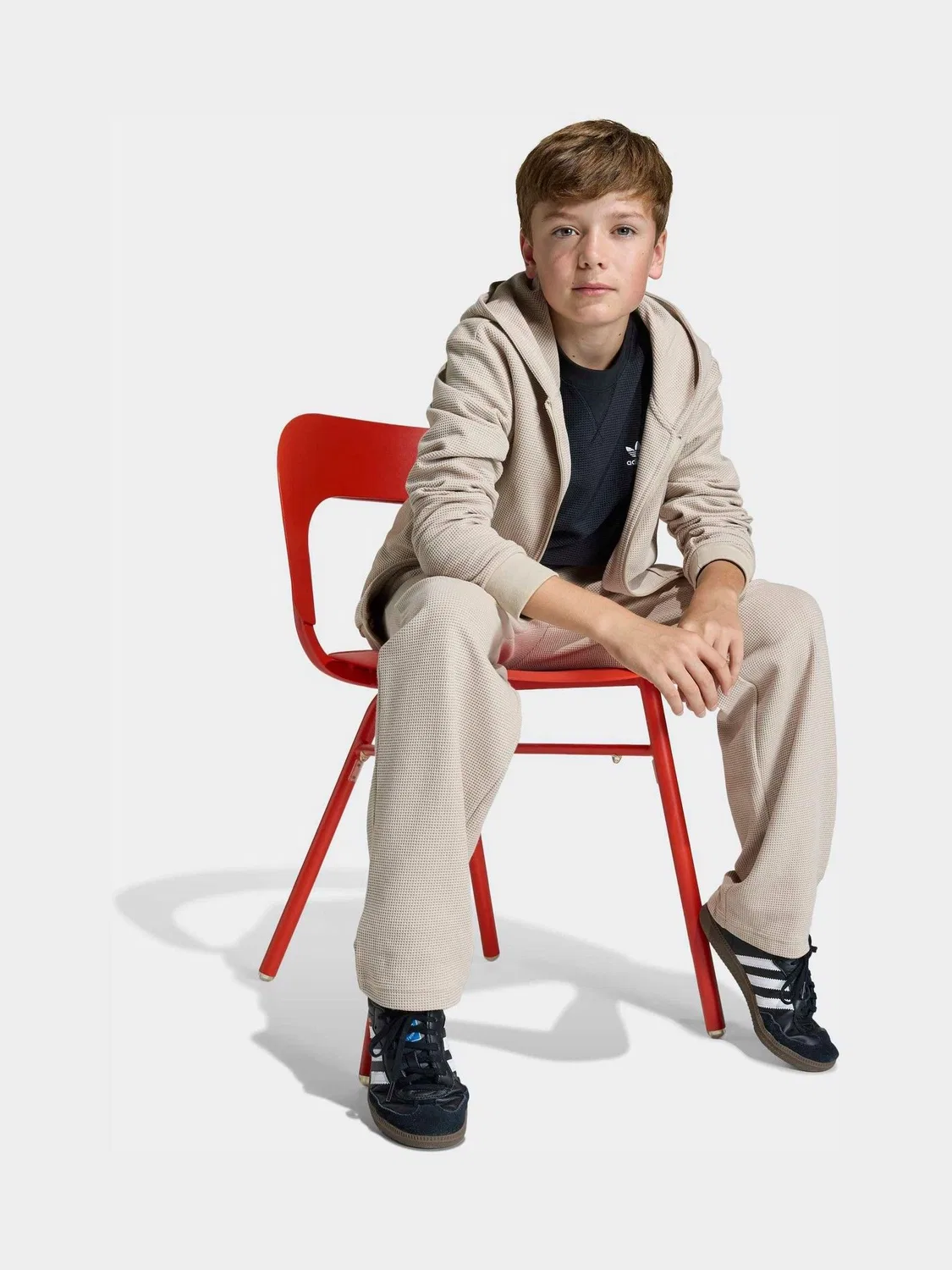 Штаны с вафельным переплетением Regular Straight Leg, adidas Originals, коричневый — фото 3
