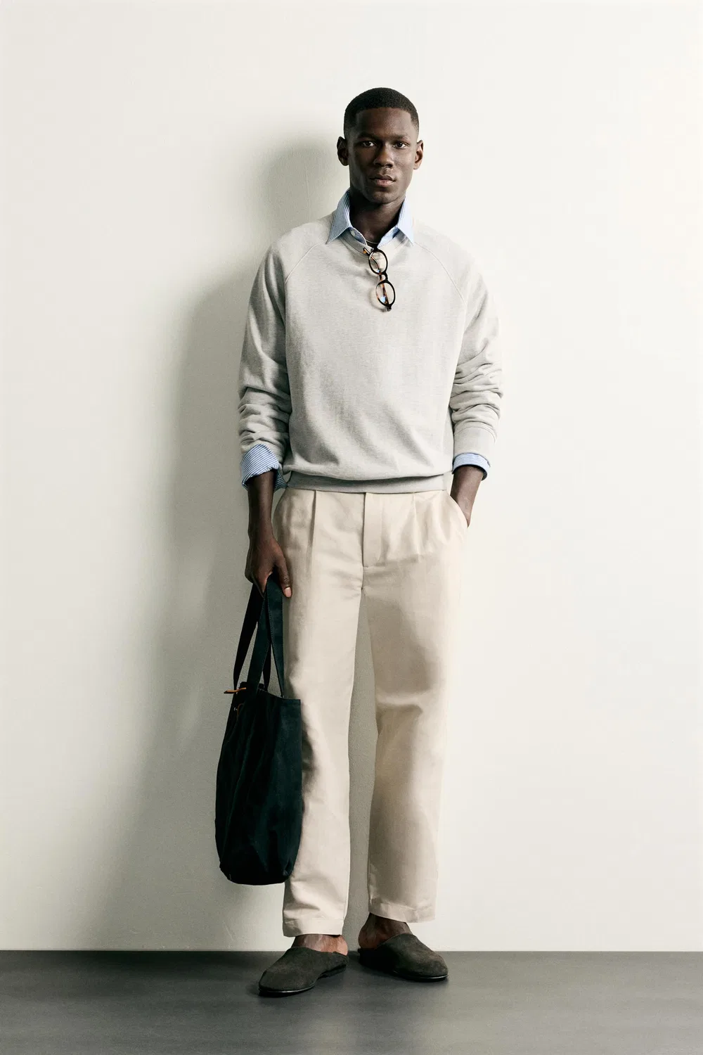 Хлопковые/льняные брюки свободного кроя ZARA, Ecru