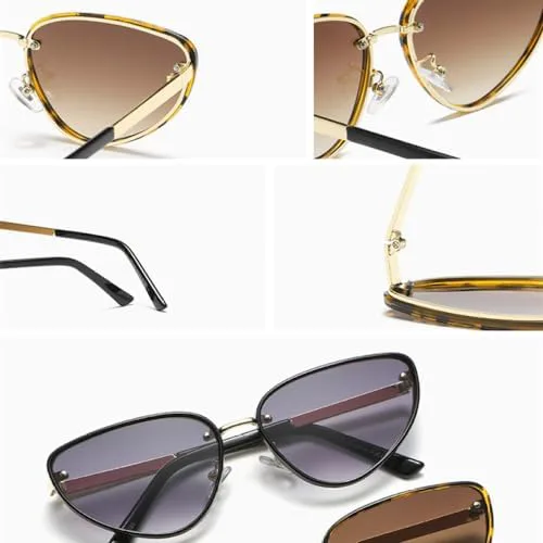 

Модные металлические солнцезащитные очки 2027 года для женщин и мужчин, панк-очки «кошачий глаз», черные очки с защитой от УФ-излучения UV400 MTZJH, Gold Black