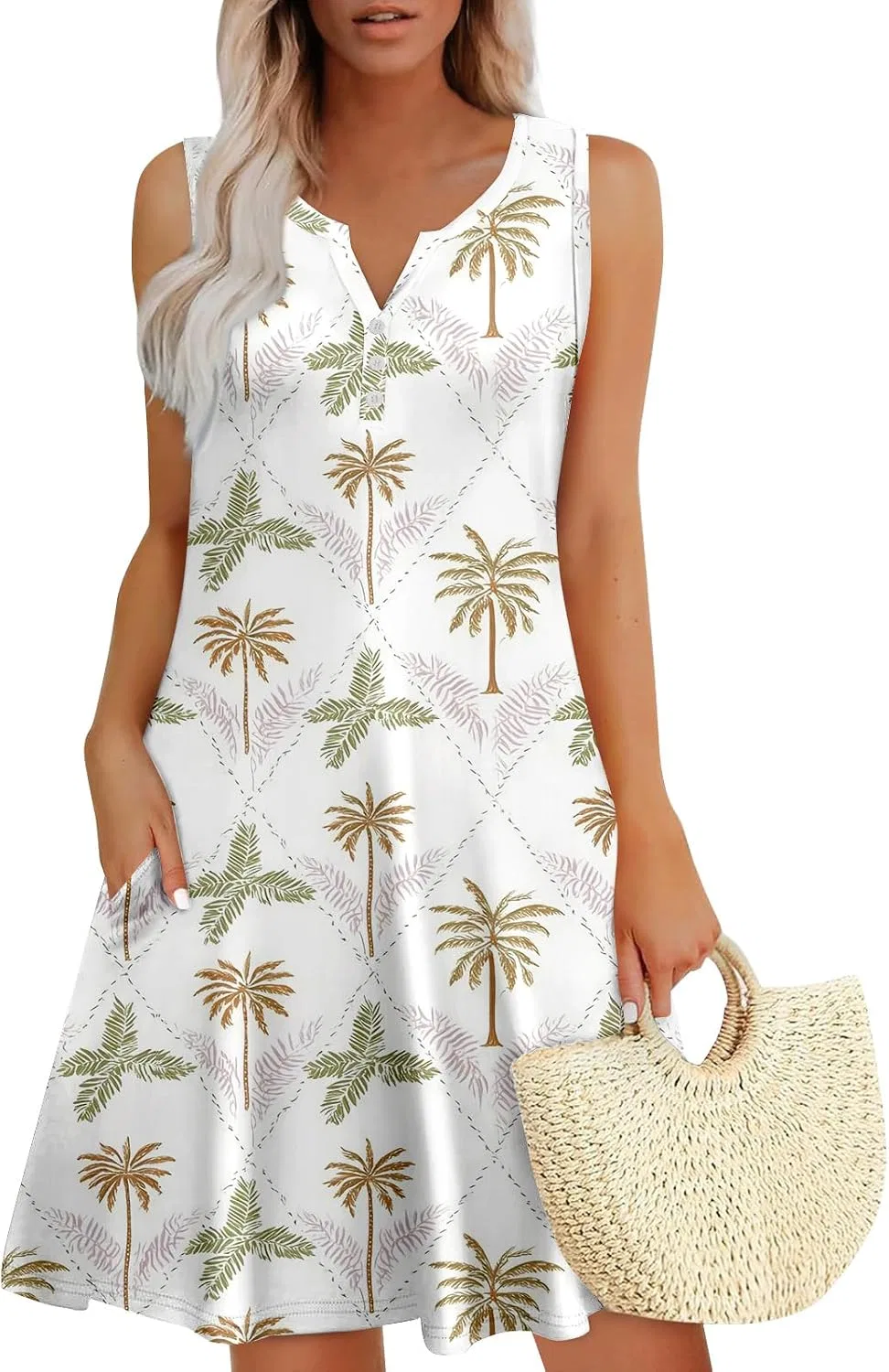 Женское летнее платье A-силуэта V-образным вырезом, Light Green