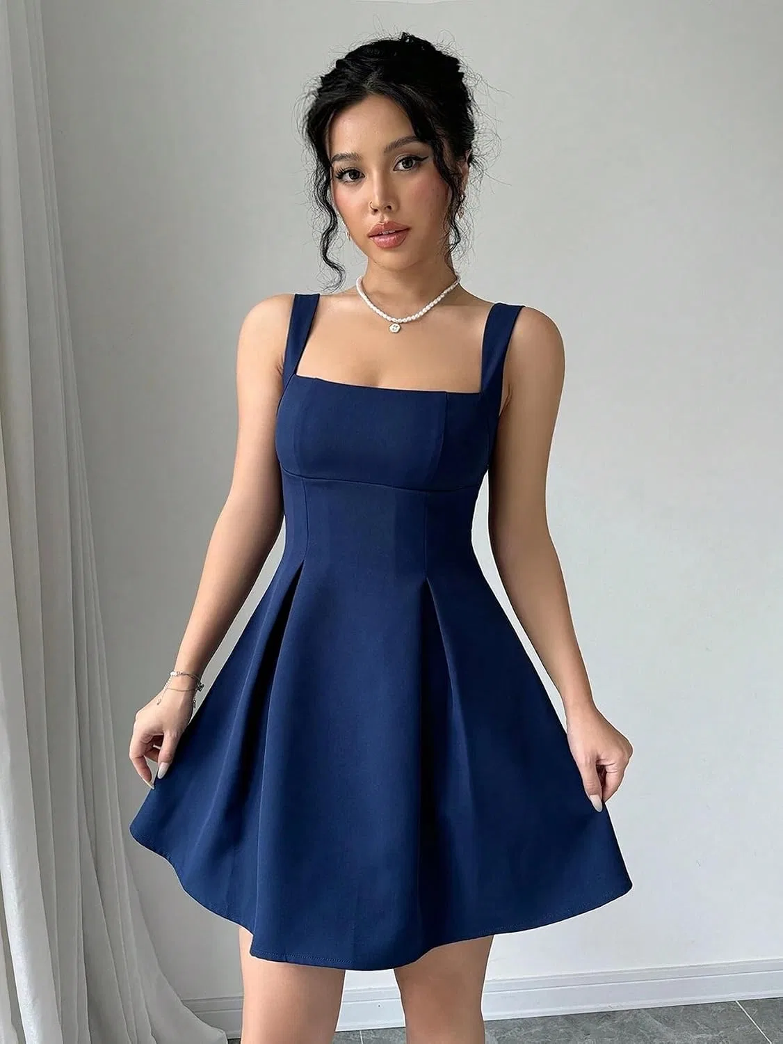 Женское повседневное платье A-силуэта без рукавов, Navy Blue — фото 3