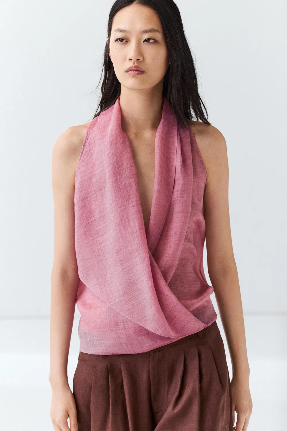 Топ Massimo Dutti Draped Crossover, розовый