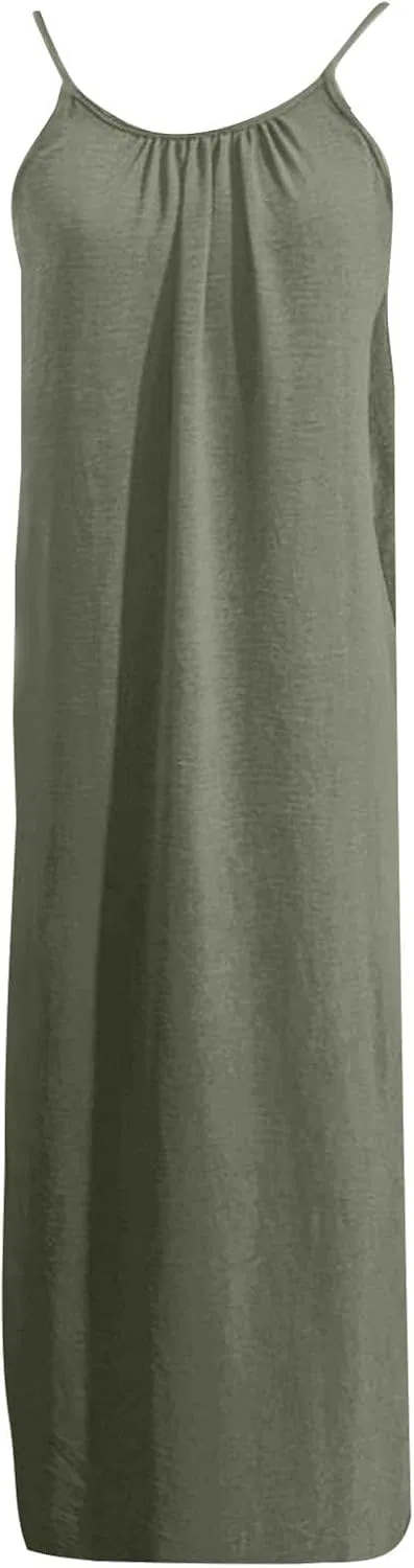 Женское летнее макси-платье на бретелях HYC, Army Green — фото 4